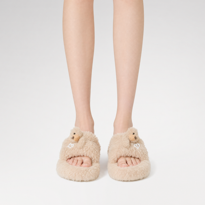 Furry Single-Strap Open-Toe Slippers