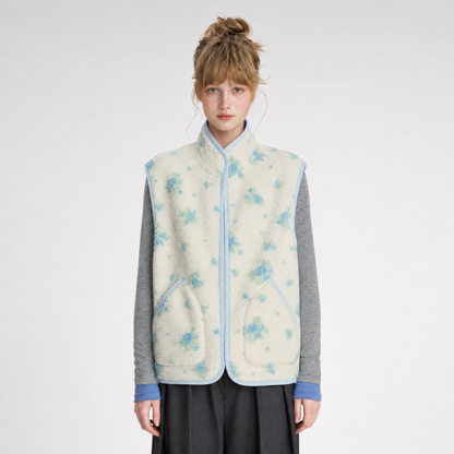 Floral Fleece Stand Collar Vest