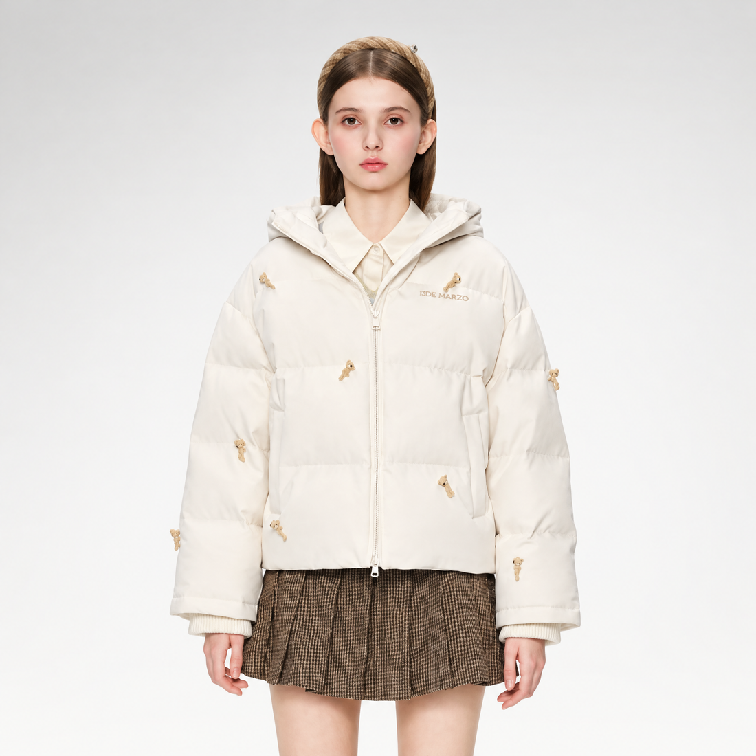 Flocked Bear Hooded Down Jacket