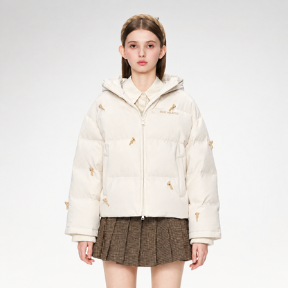 Flocked Bear Hooded Down Jacket
