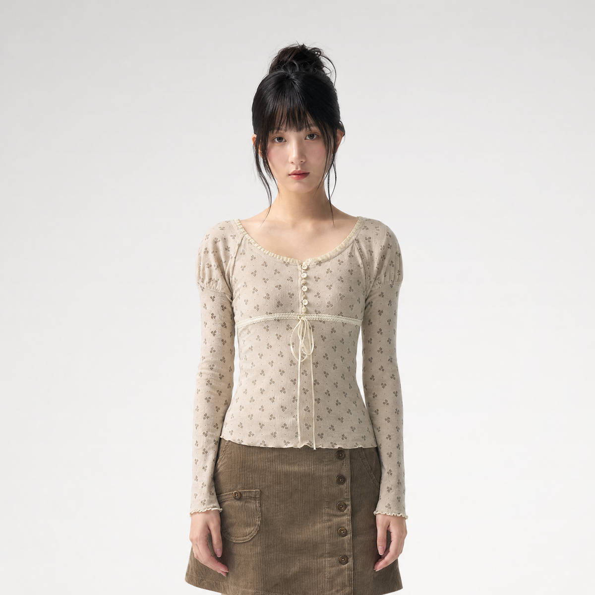 Floral Trim Fitted Top