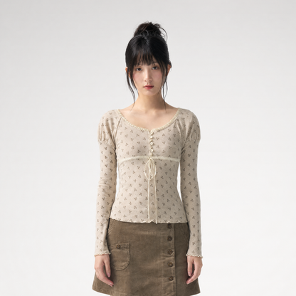 Floral Trim Fitted Top