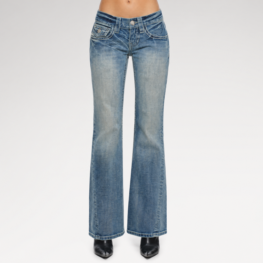 Washed Low-Rise Flared Jeans