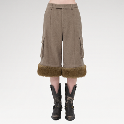 Chenille Cargo Cropped Wide-Leg Pants