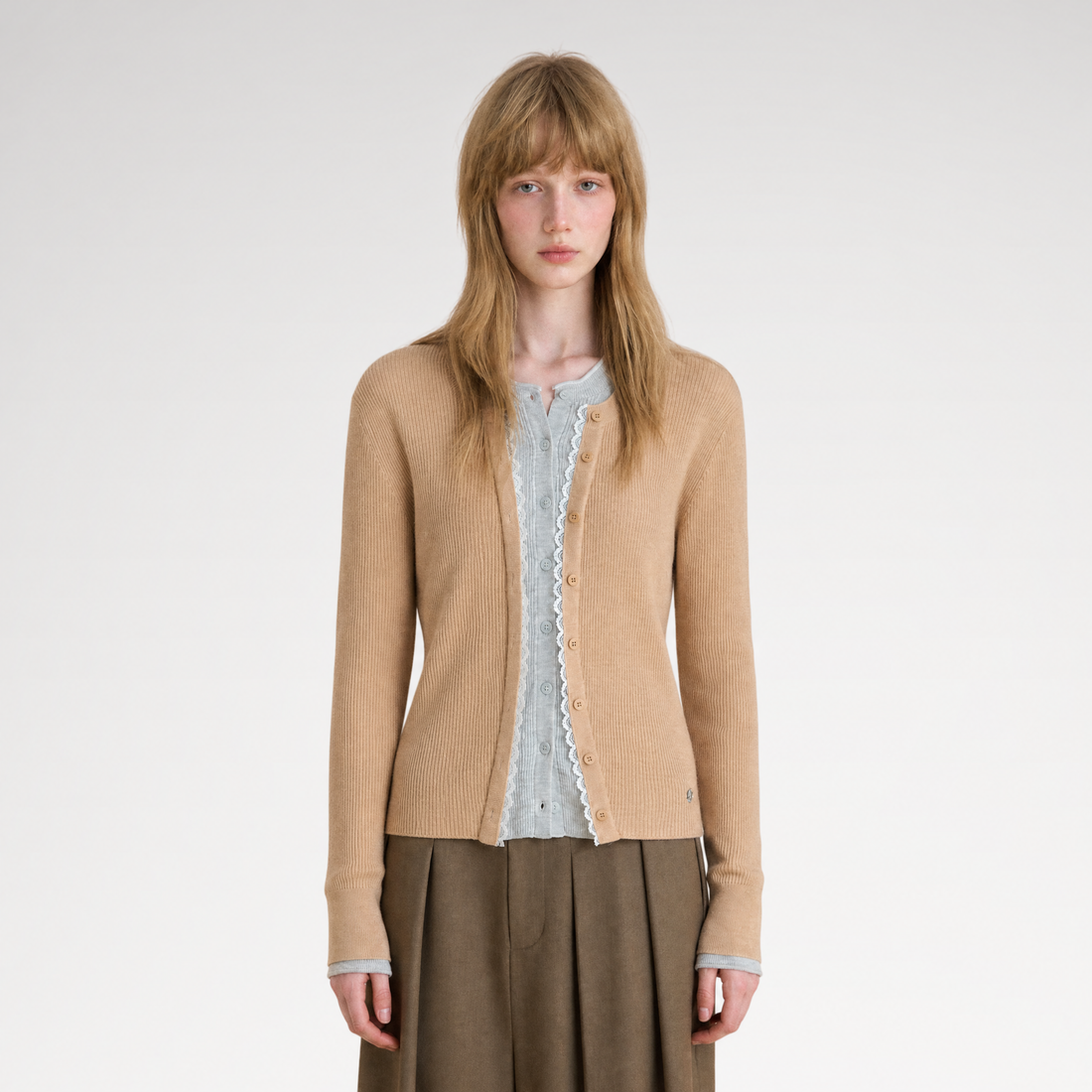 Layered Lace Trim Knit Cardigan
