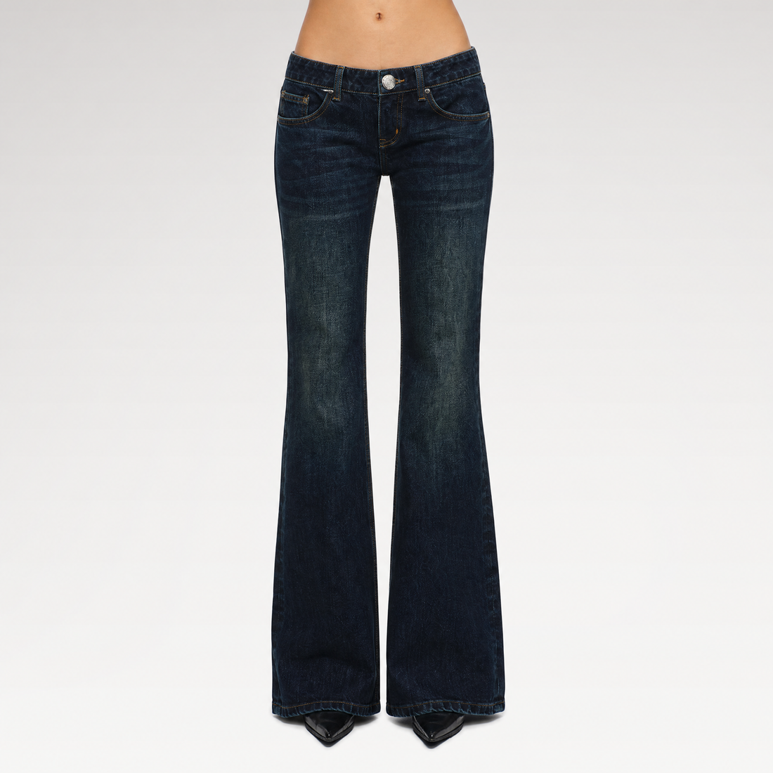 Embroidered Low-Rise Flared Jeans
