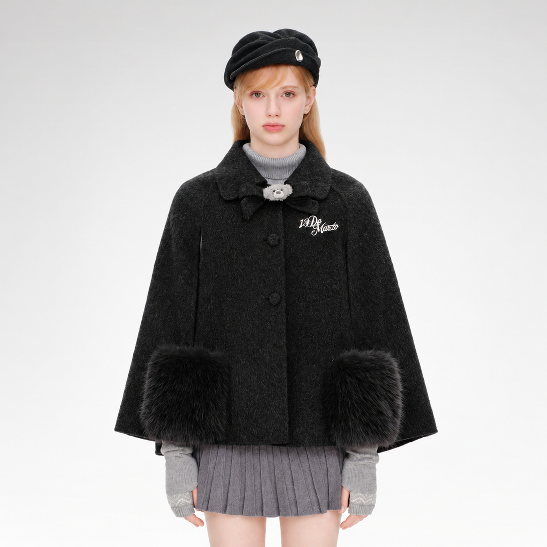 Plush Bow Cape Coat