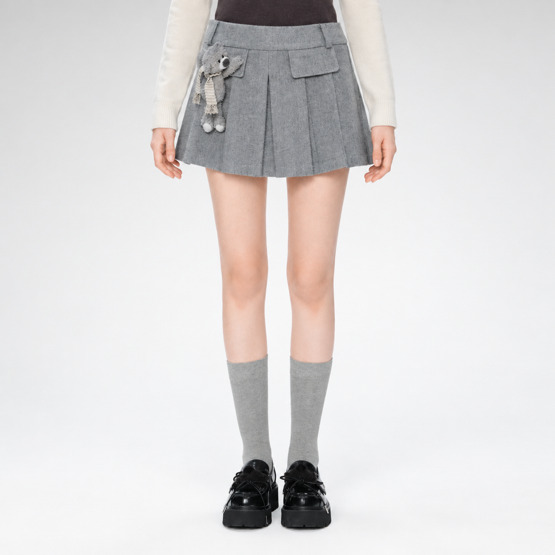 Wool Plaid Pleated Mini Skirt