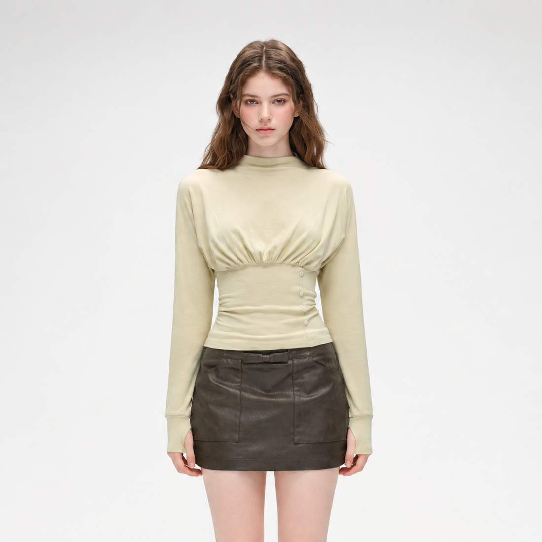 Ruched Knit Top Skirt Set