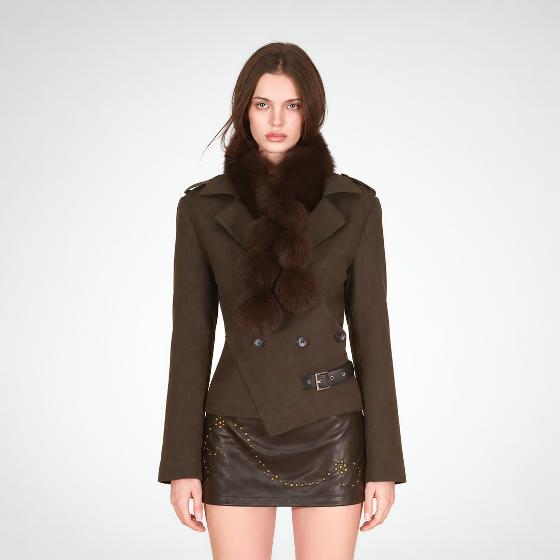 Belted Asymmetric Twill Blazer