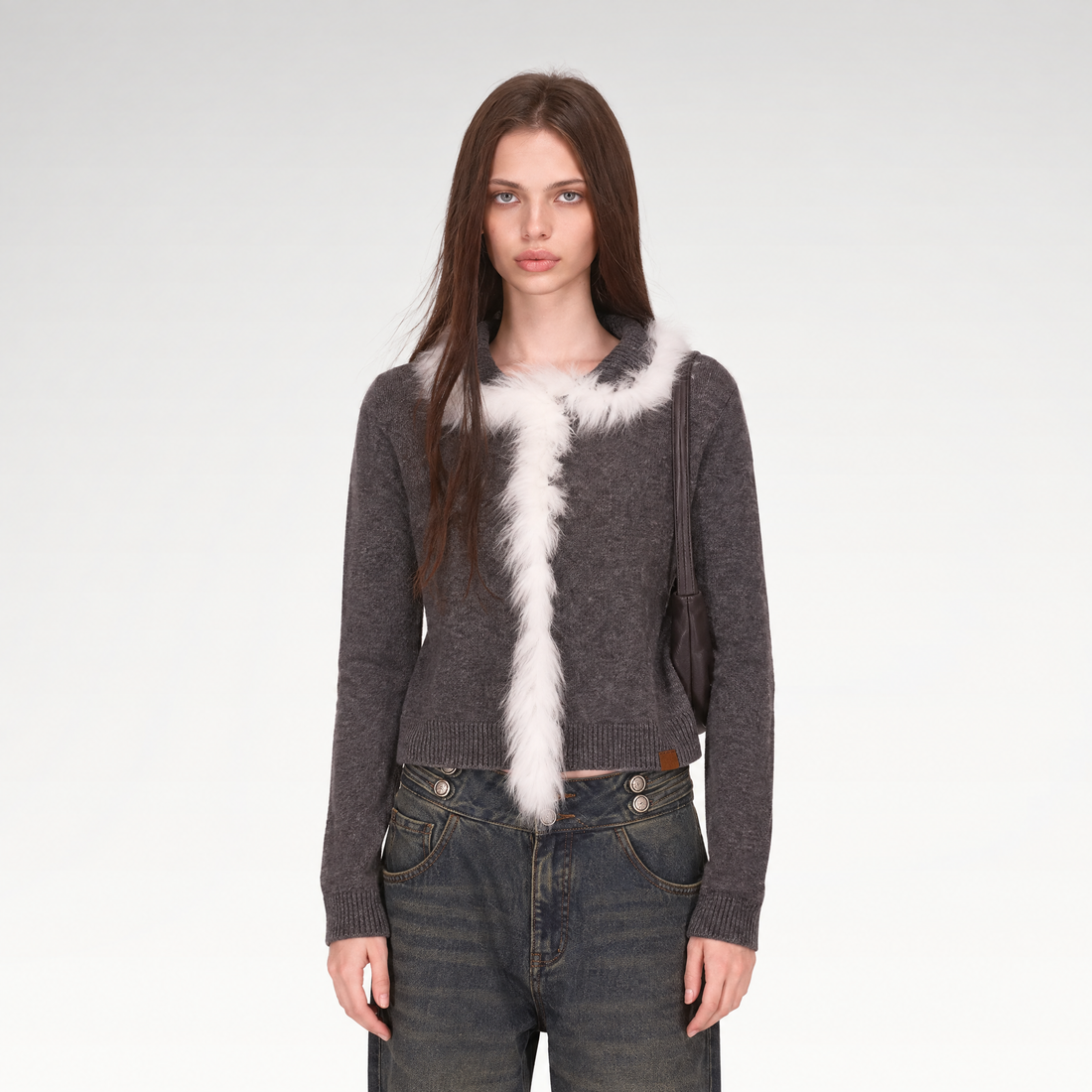 Fox Fur Trim Cropped Cardigan