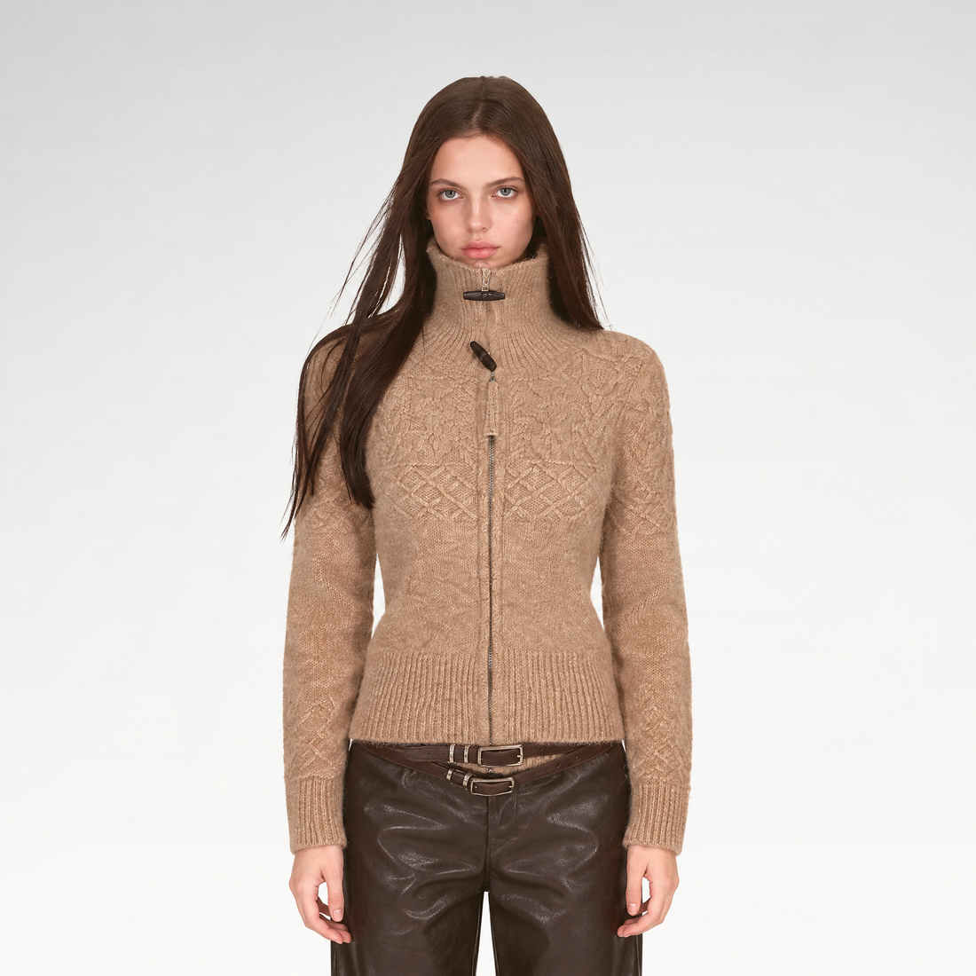 Cable-Knit Waist-Shaping Cardigan Jacket