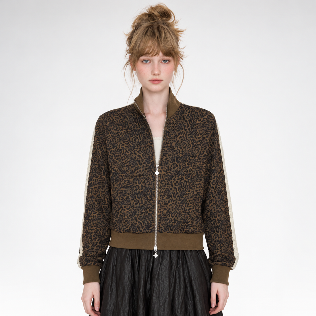 Leopard Print Cropped Zip Jacket
