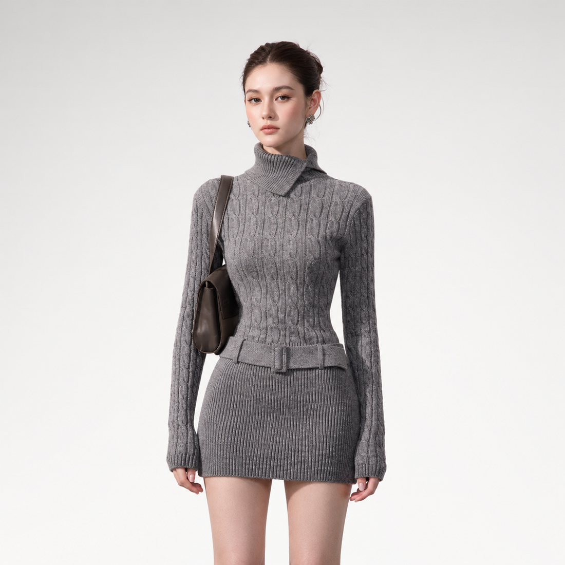 Cable-Knit Slim Mini Dress