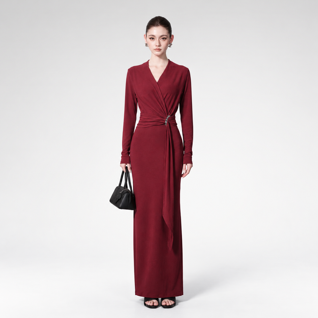 Twist-Waist Wrap Knit Dress