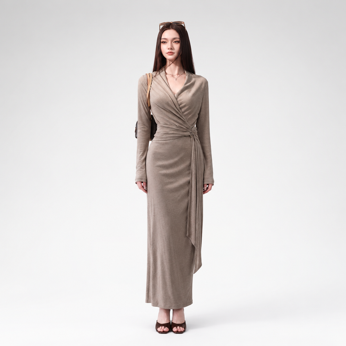 Wrap V-Neck Knit Maxi Dress