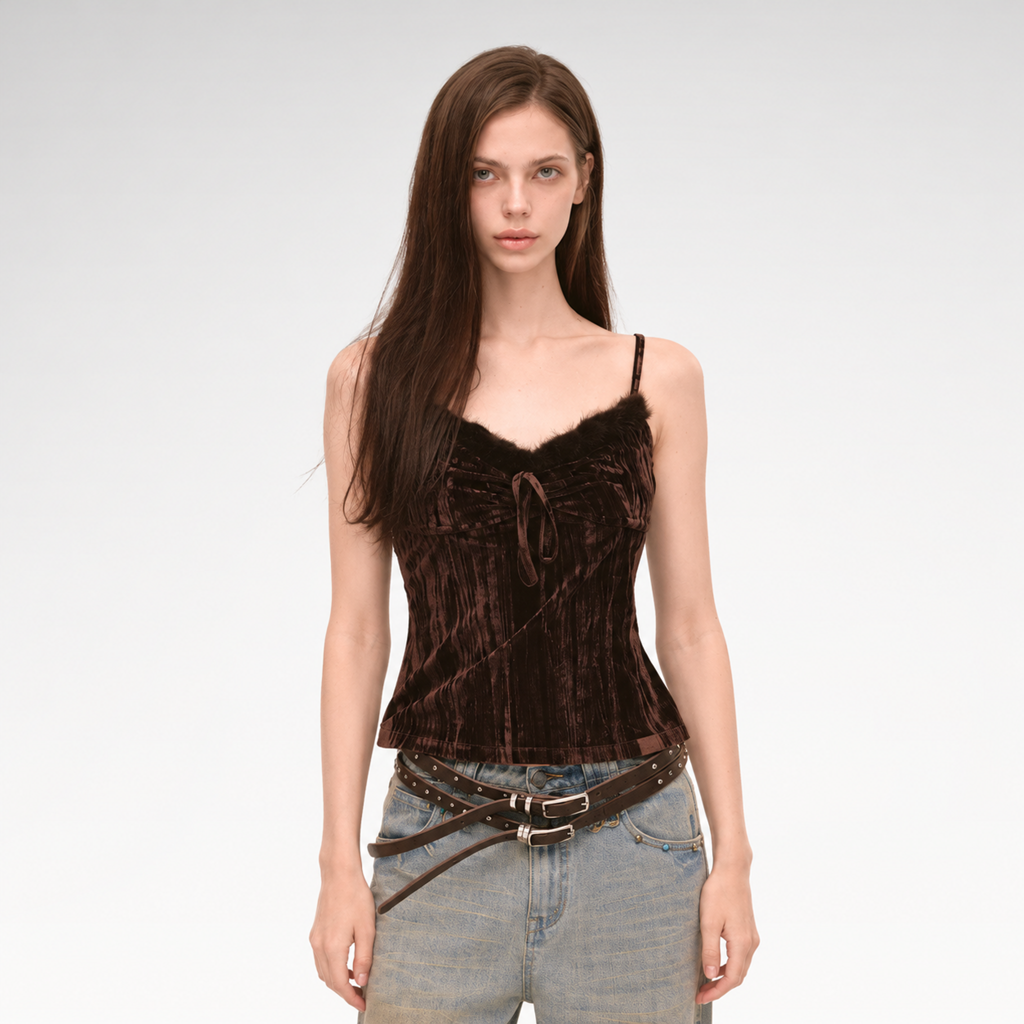 VIA PITTI Embossed Pleated Velvet Cami Top – CHINASQUAD