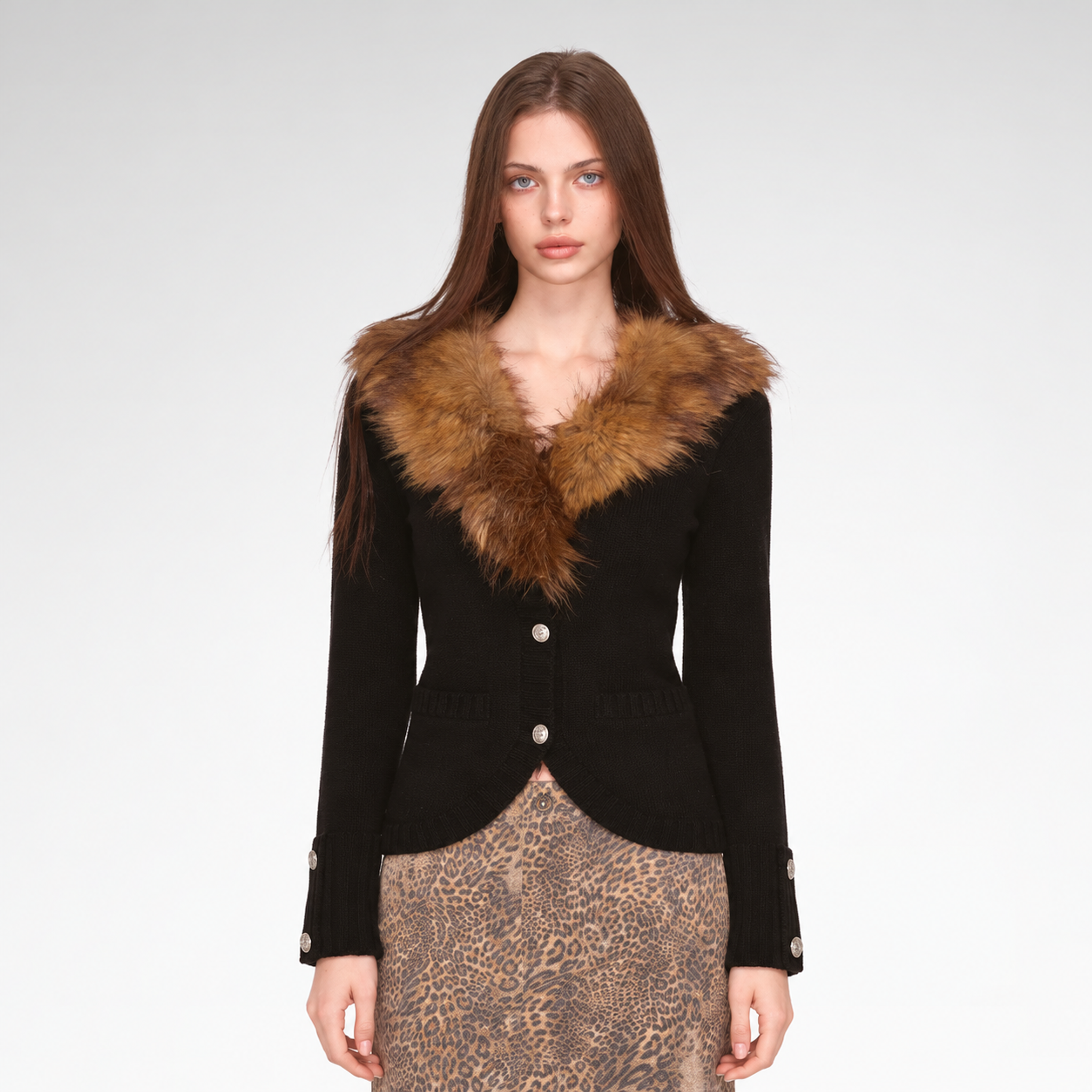 VIA PITTI Dyed Faux-Fur Collar Knit Jacket – CHINASQUAD