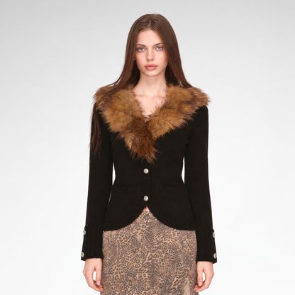 Veste en maille à col en fausse fourrure teintée