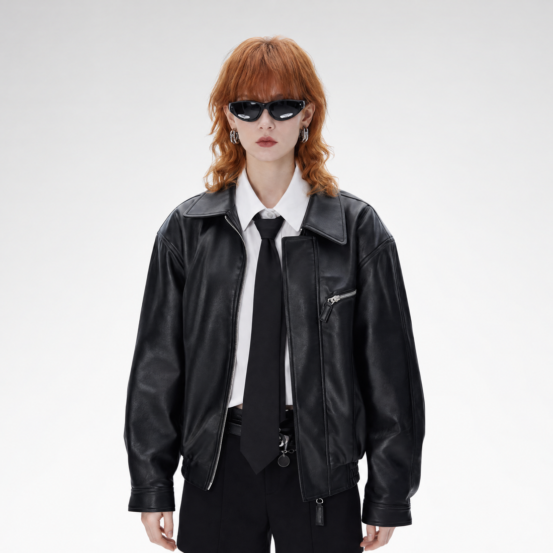 Textured Oversized Leather-Look Jacket