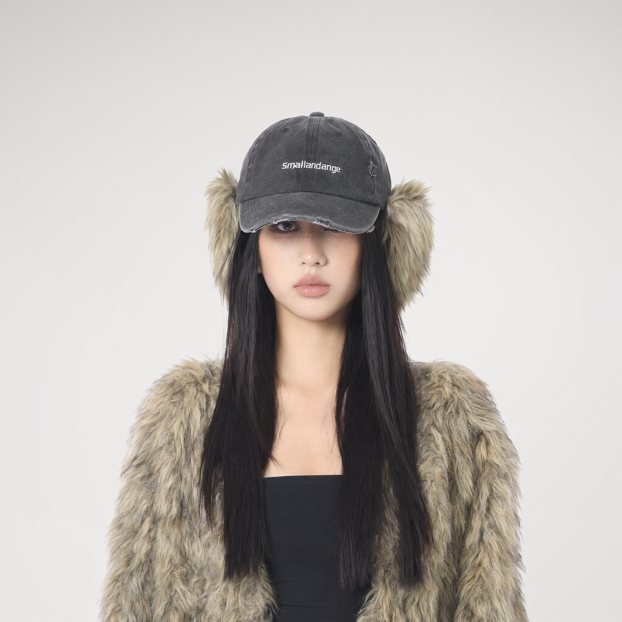 Distressed Faux Fur Cap