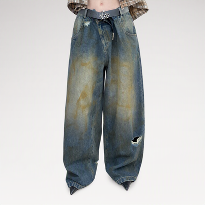 Distressed Wide-Leg Jeans