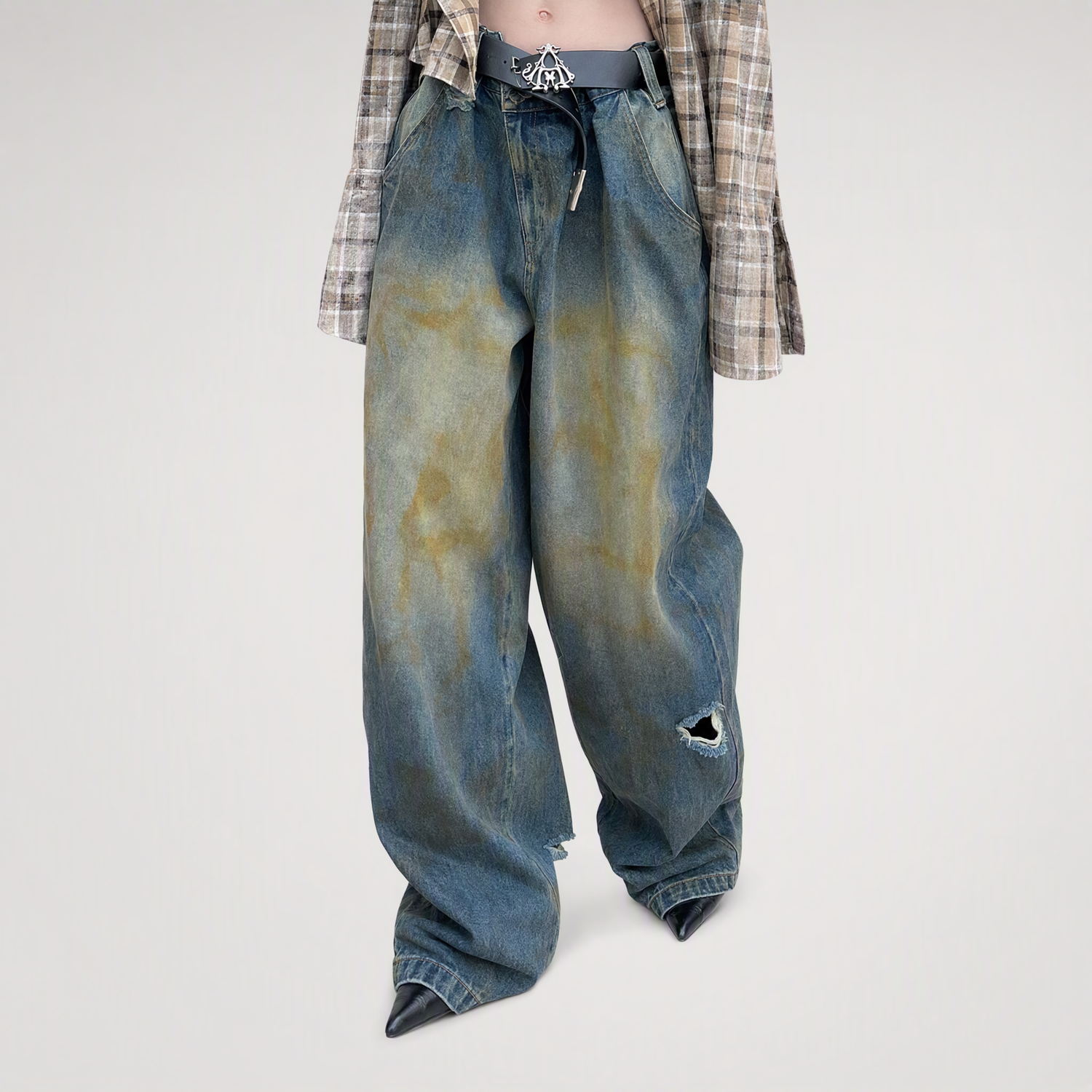 Distressed Wide-Leg Jeans