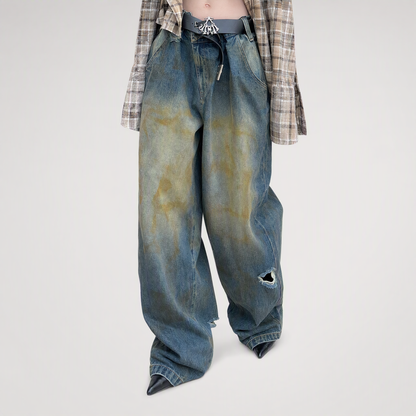 Distressed Wide-Leg Jeans
