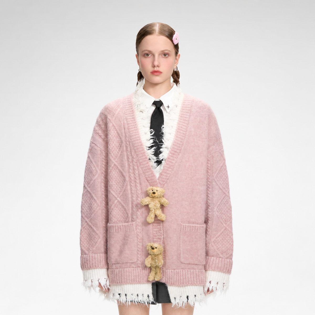 Áo cardigan gấu oversized lông xù
