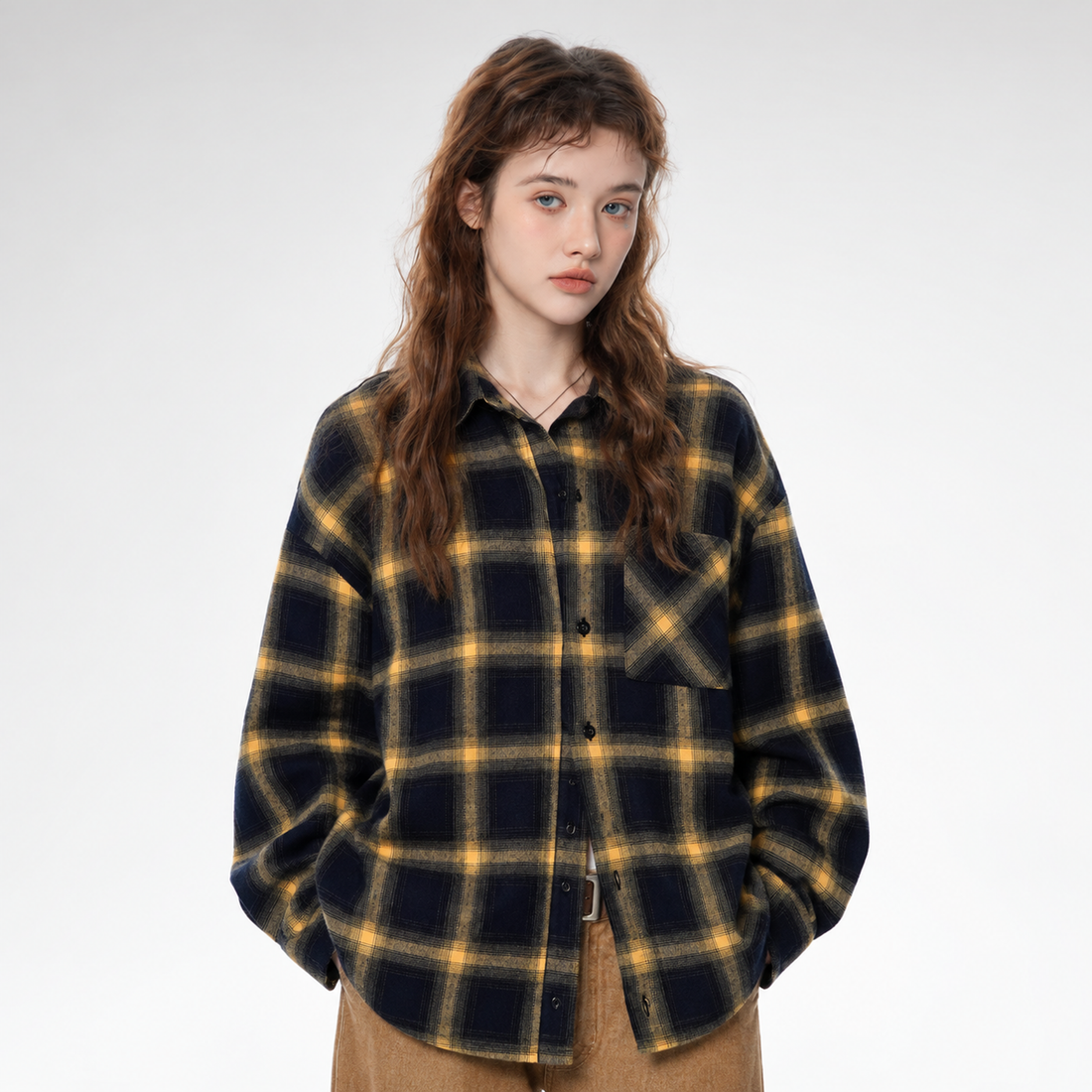 Brushed Contrast Plaid Shirt Jacket