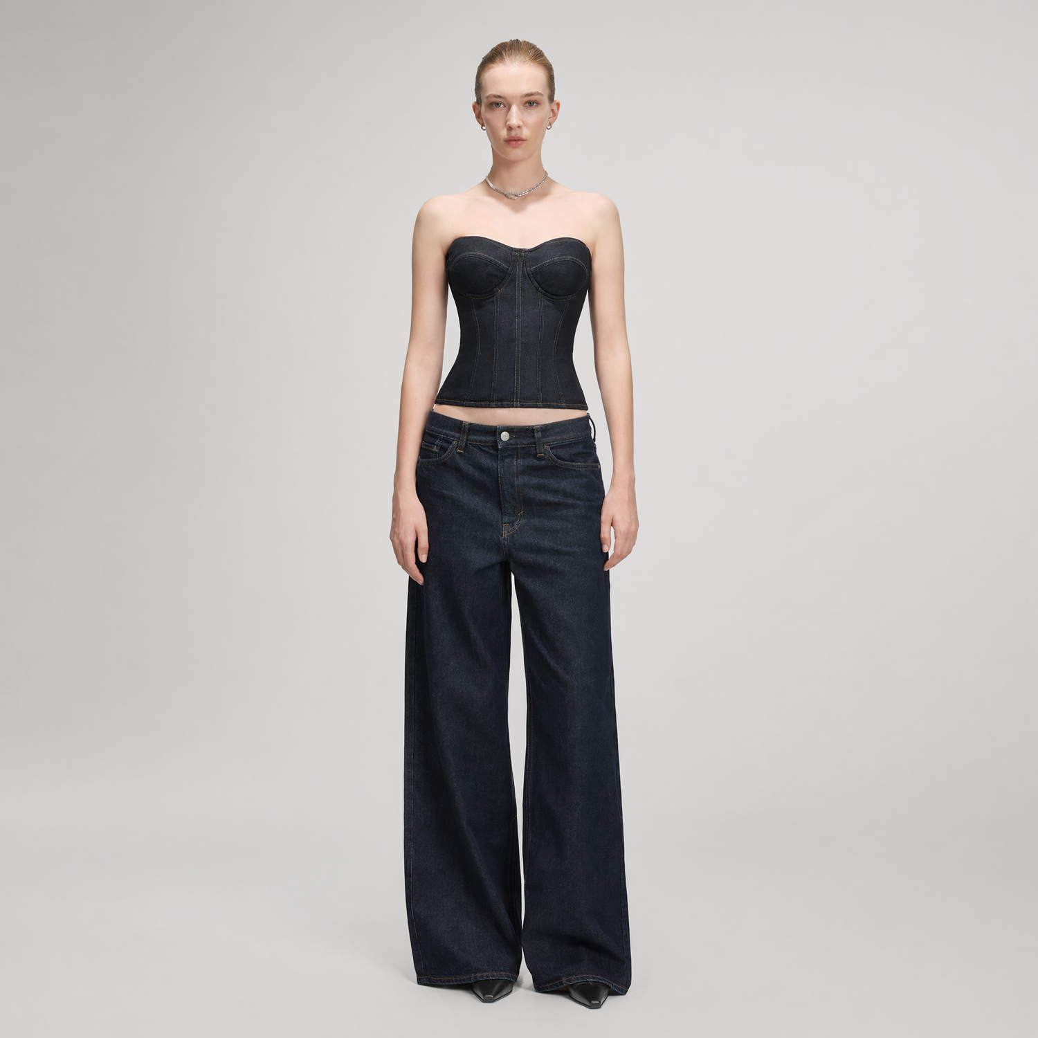 Denim Halter Corset Top
