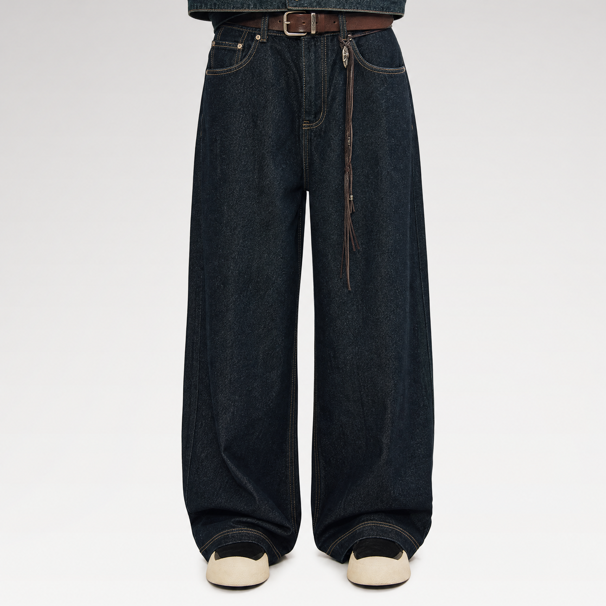 Washed Denim Wide-Leg Jeans