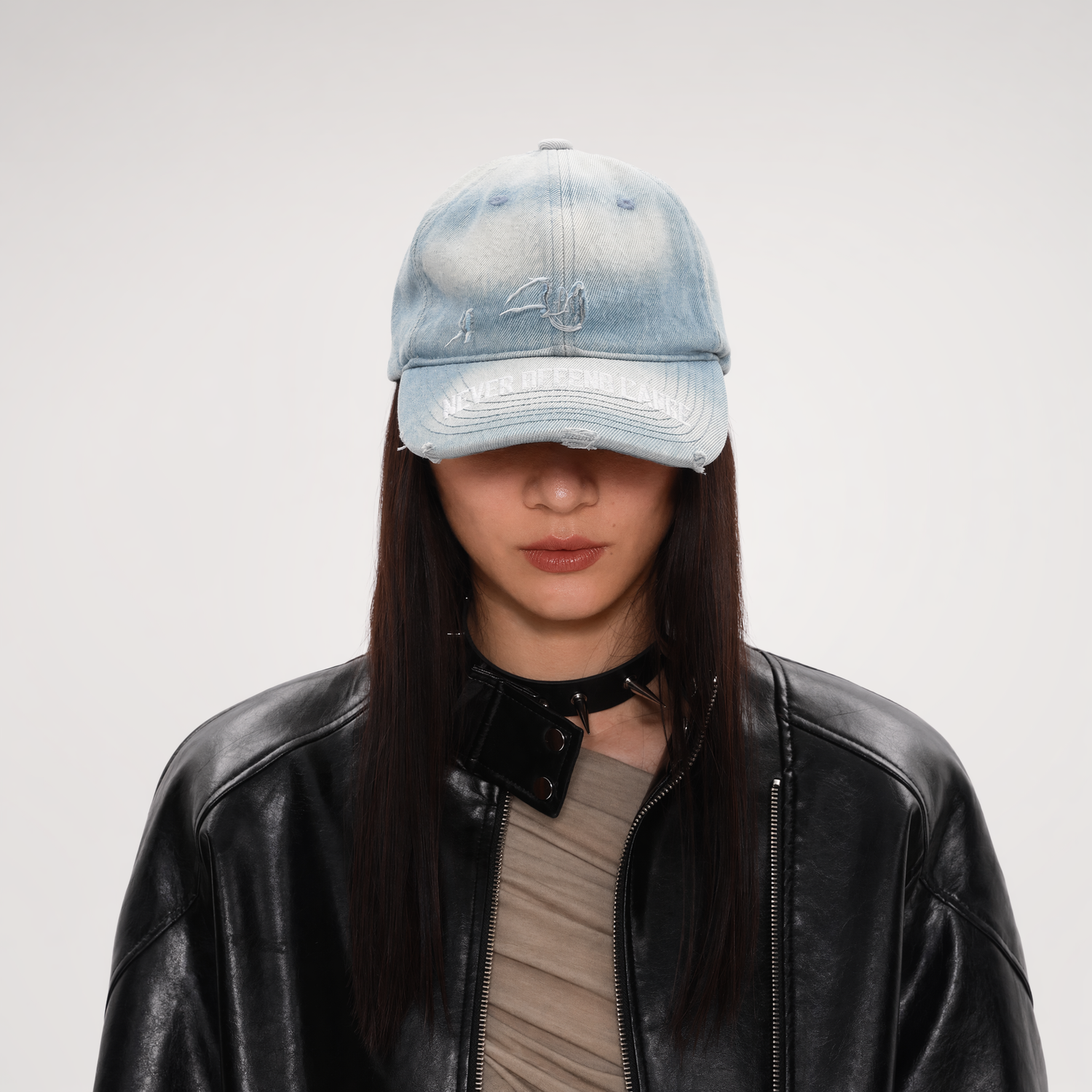 Washed Denim Embroidered Cap