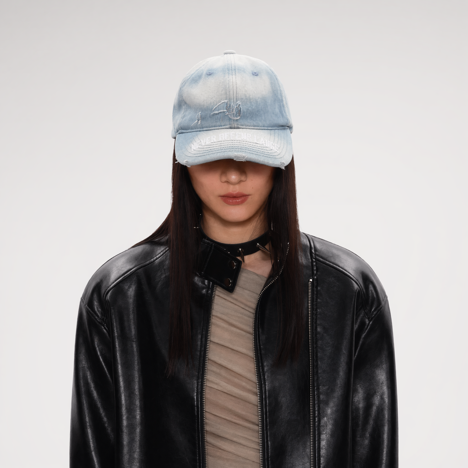 Washed Denim Embroidered Cap