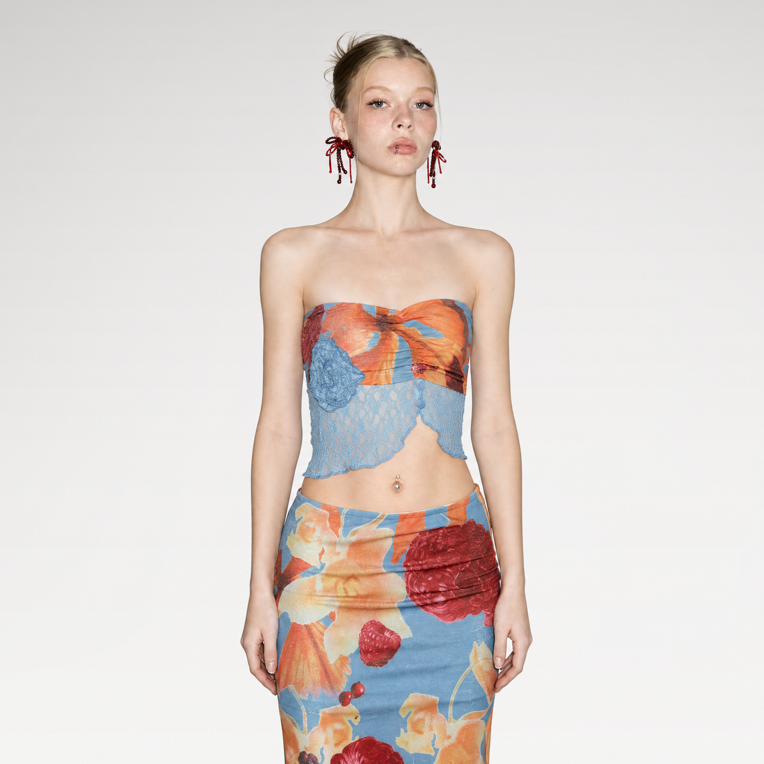 Printed Lace Bandeau Top
