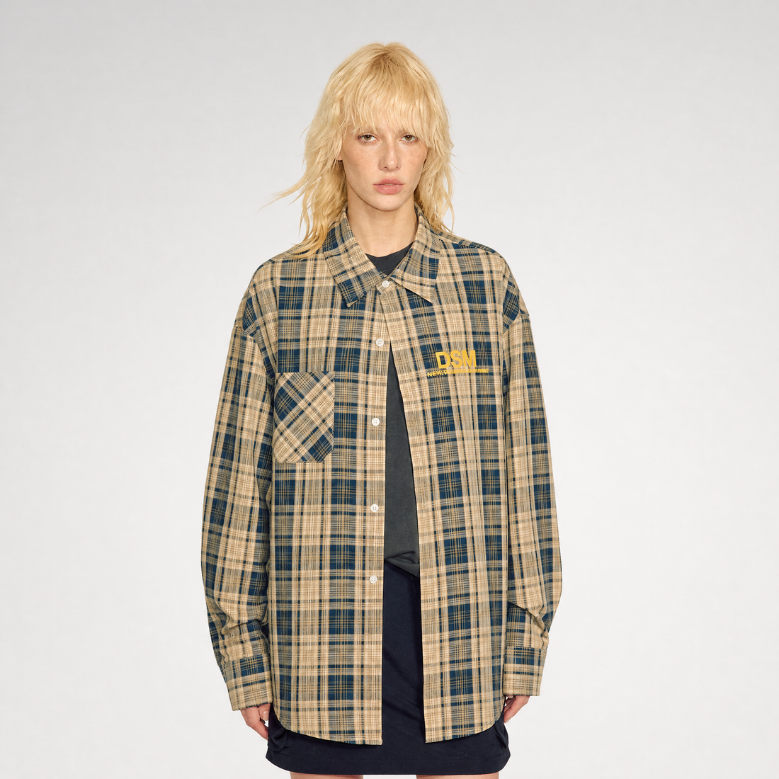 Contrast Plaid Oversized Shirt