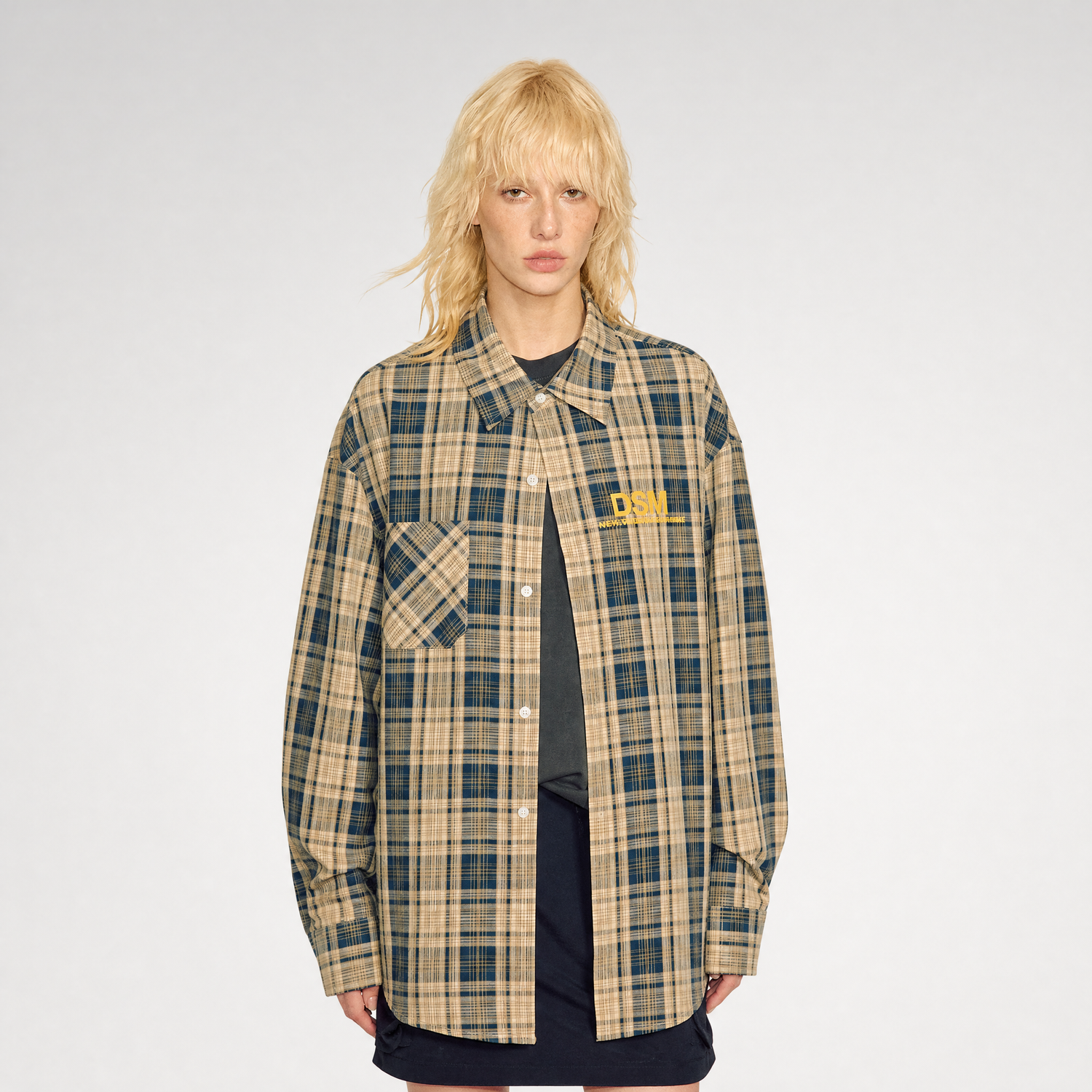 Contrast Plaid Oversized Shirt