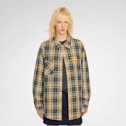 Contrast Plaid Oversized Shirt