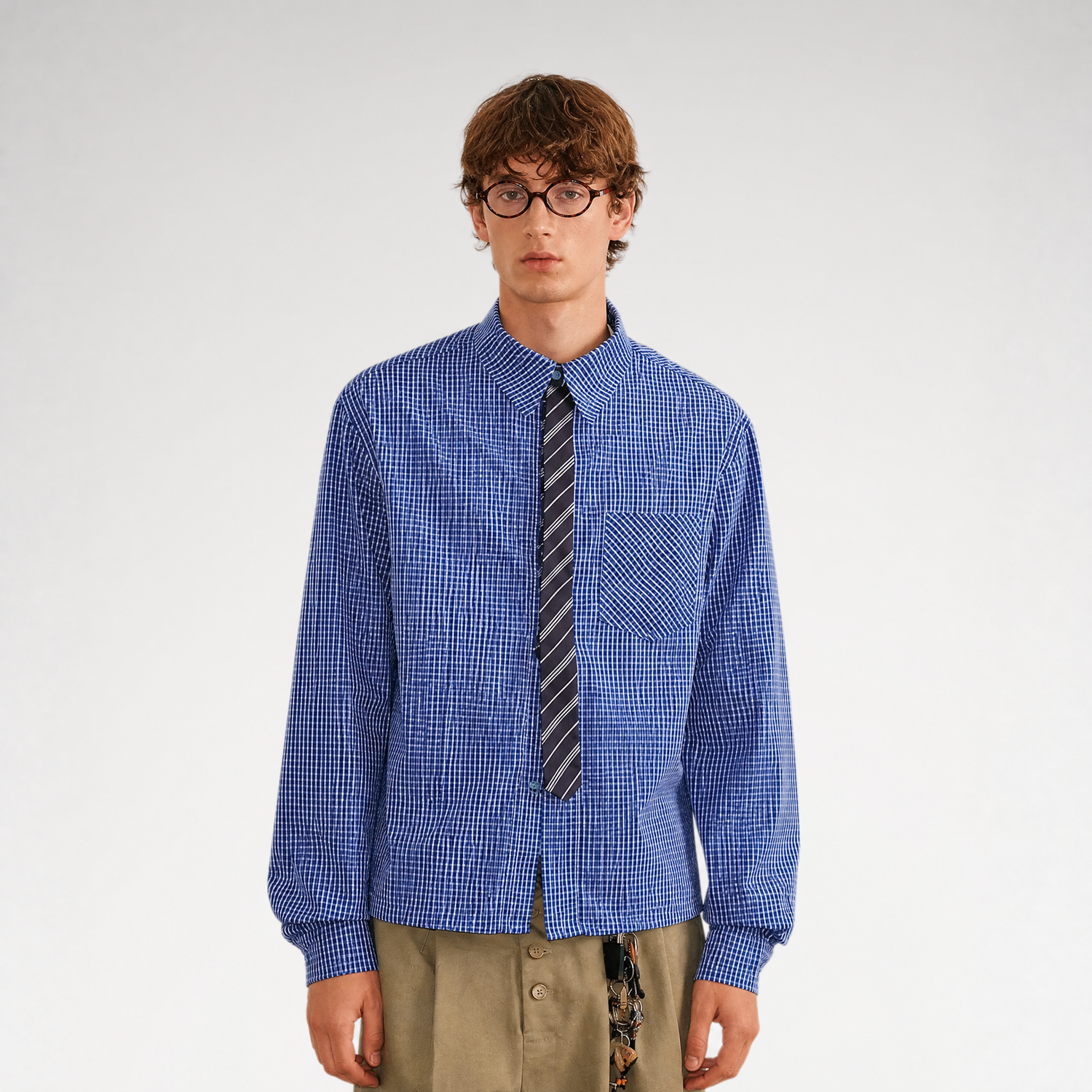 Plaid Tie-Front Long-Sleeve Shirt
