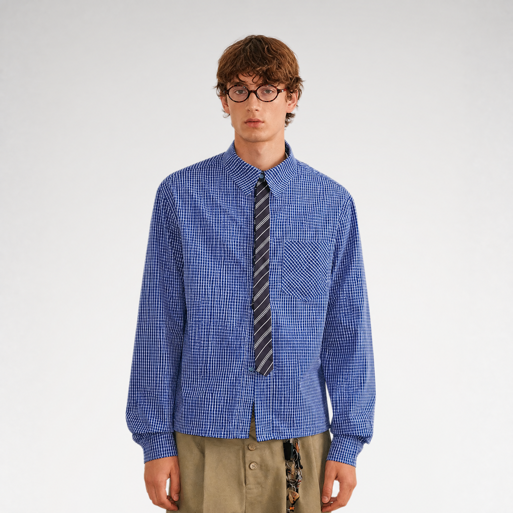 Plaid Tie-Front Long-Sleeve Shirt