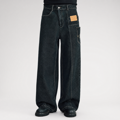 Deconstructed Straight-Leg Raw Denim Jeans