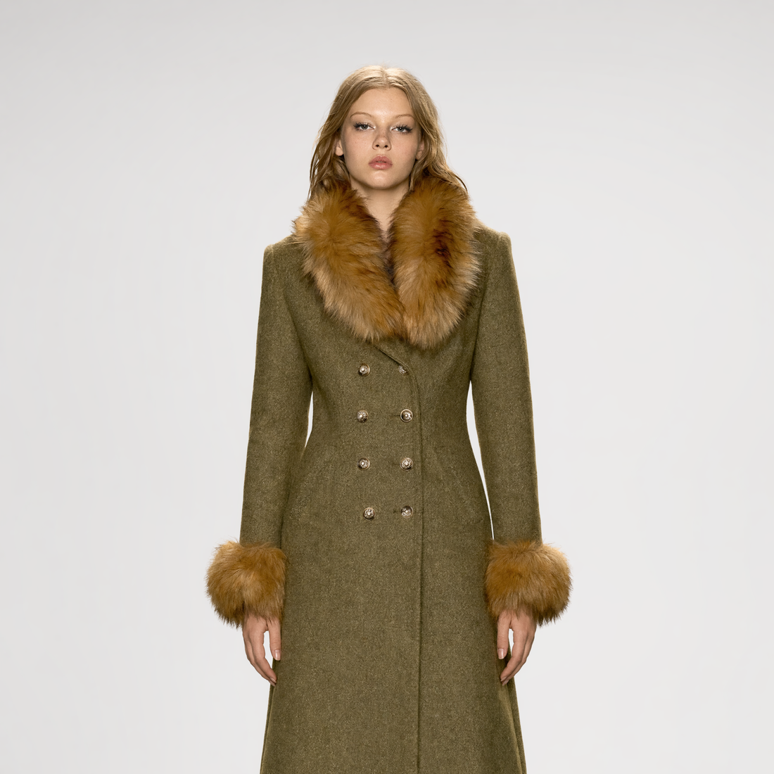 Faux Fur Collar Wool Coat
