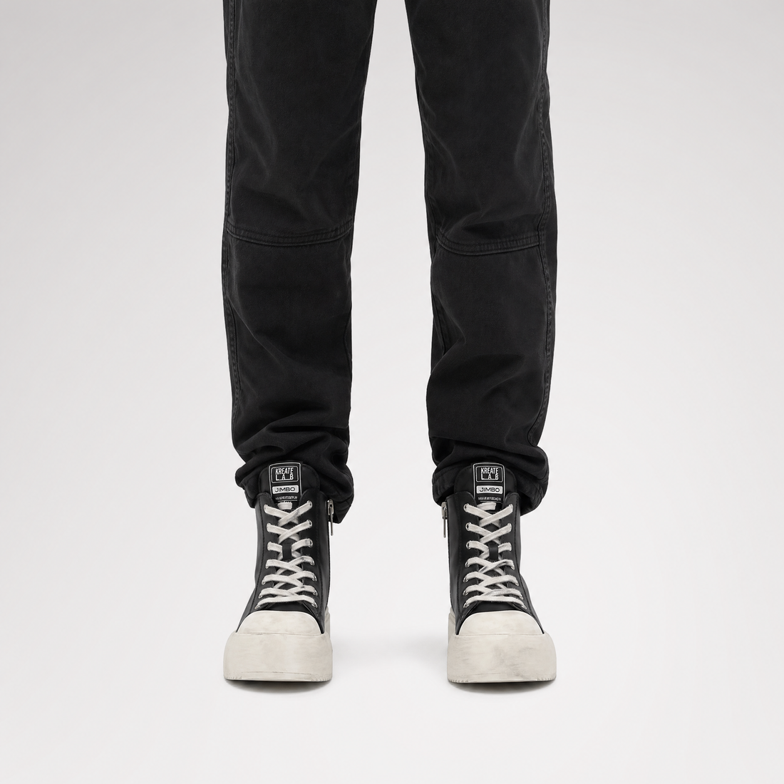 Distressed Leather High-Top Sneakers