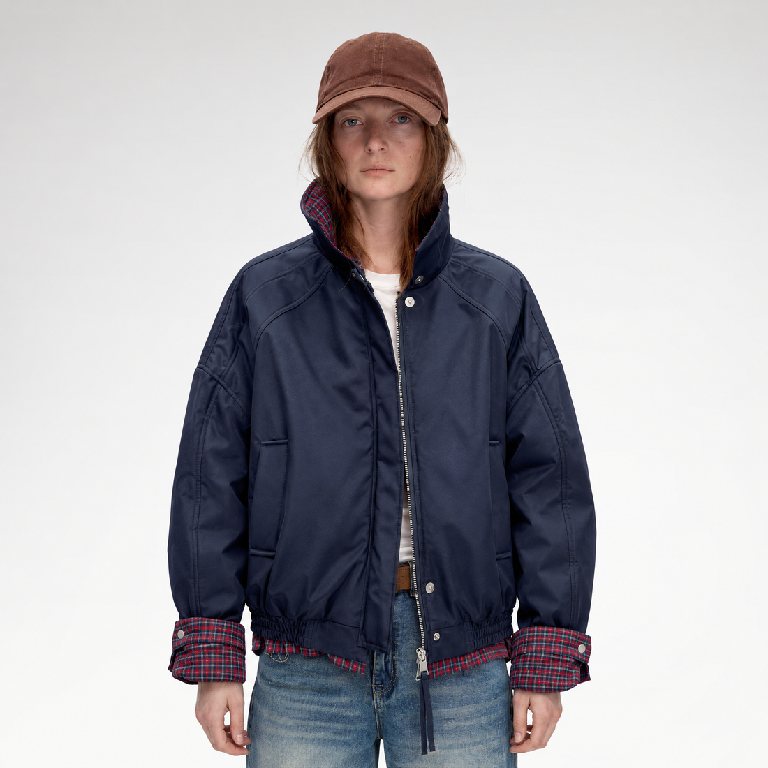 Vintage Plaid Padded Windbreaker Jacket