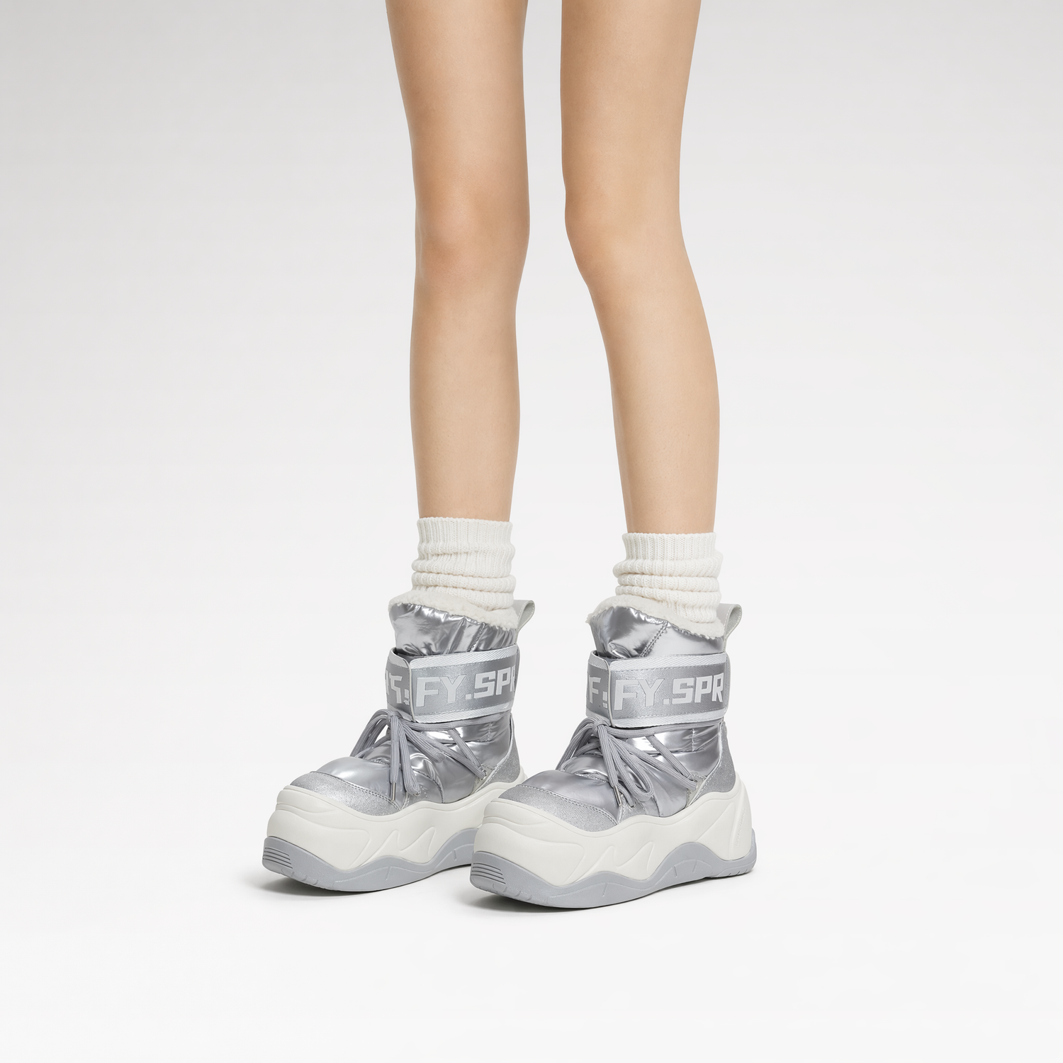 Silver Platform Snow Boots