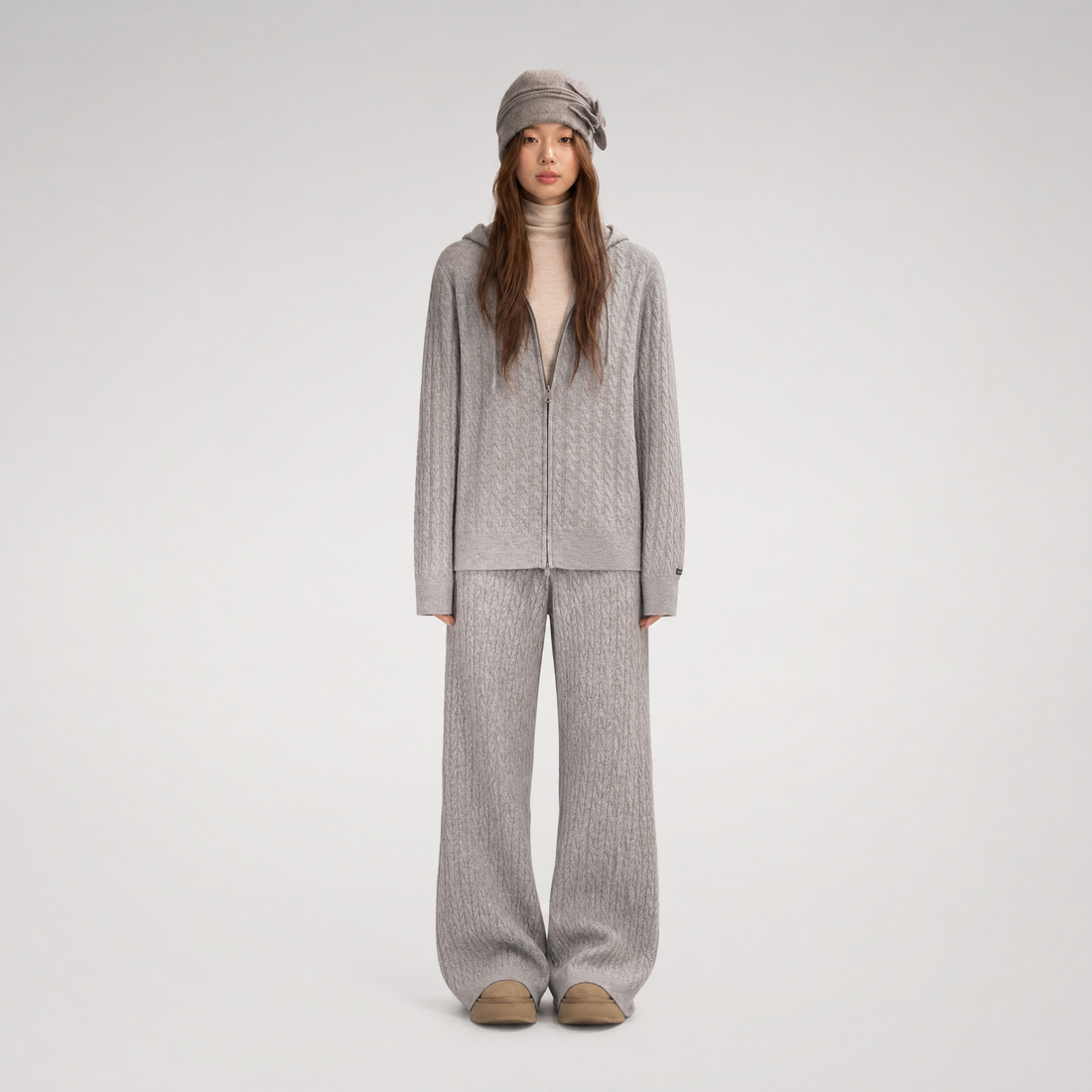 Wool-Blend Cable-Knit Hooded Set