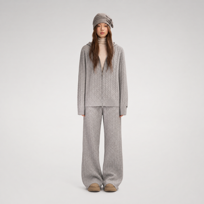Wool-Blend Cable-Knit Hooded Set