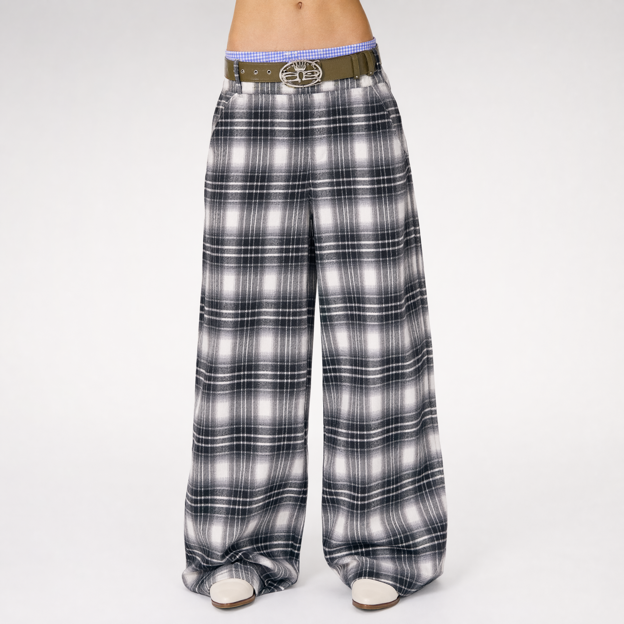Checked Wide-Leg Pants