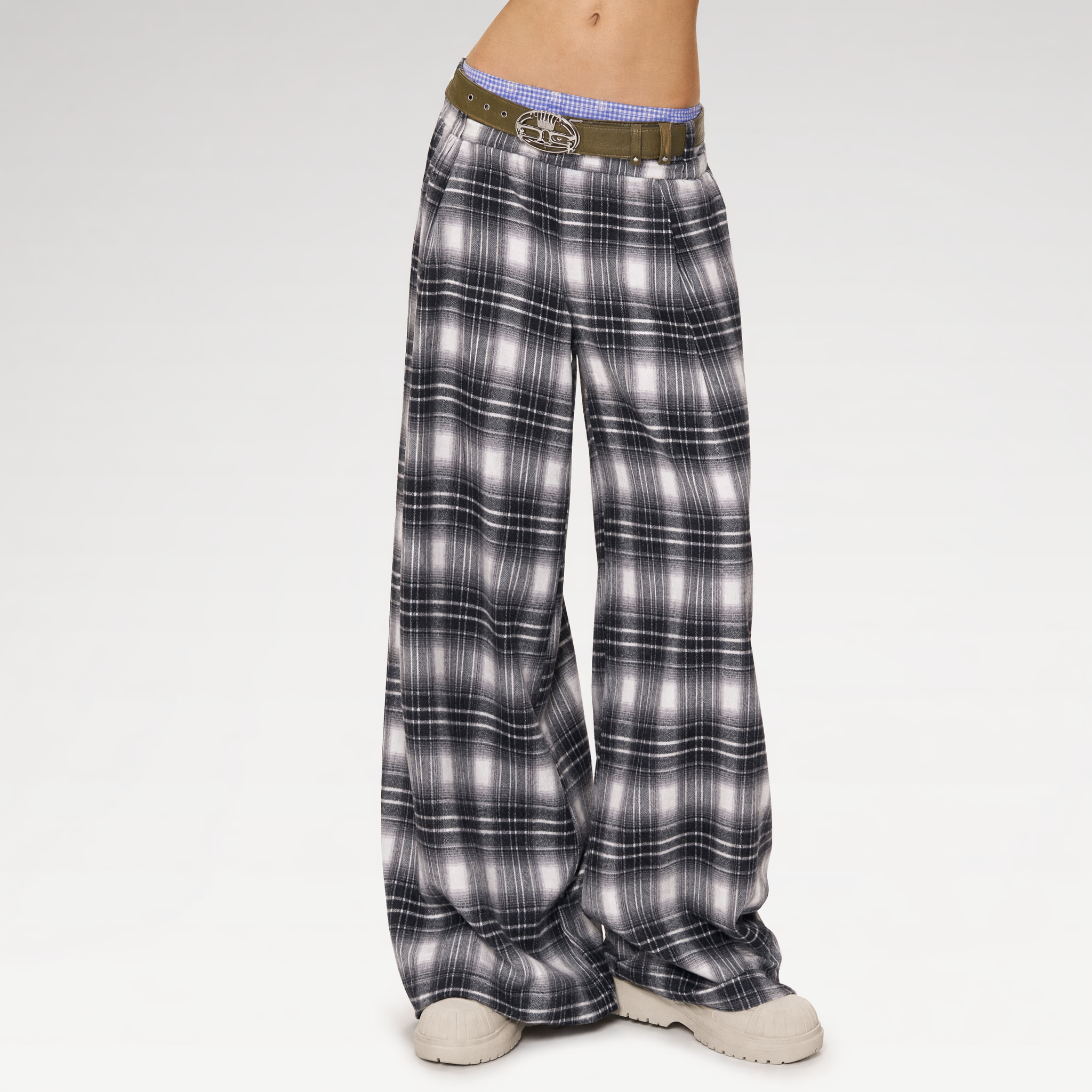 Checked Wide-Leg Pants