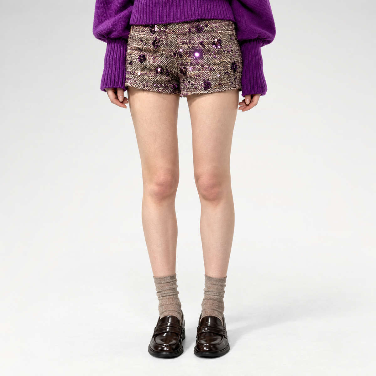 Sequin Bouclé Fitted Shorts